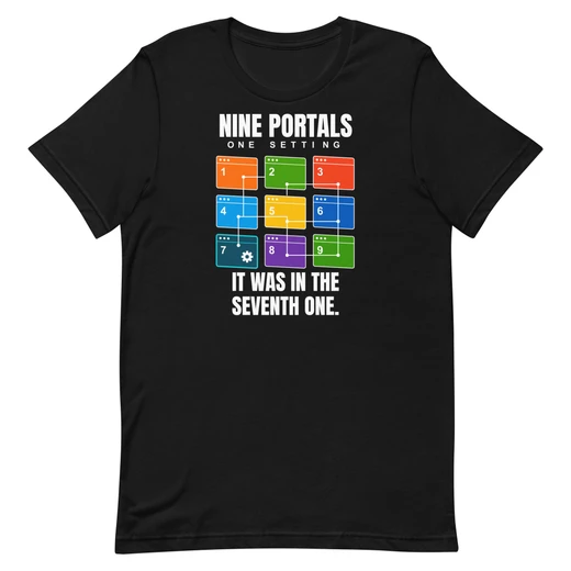 Nine Portals — Black shirt, front design