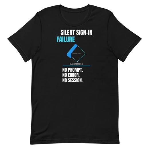 Silent Sign-in — Black shirt, front design
